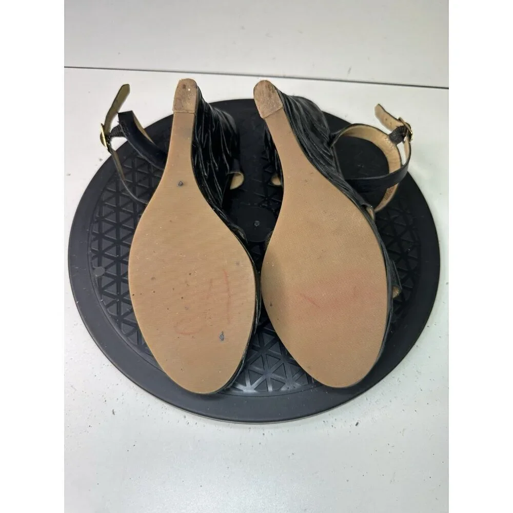 Michael Kors Sandals Black Leather Wedge Sz 8.5